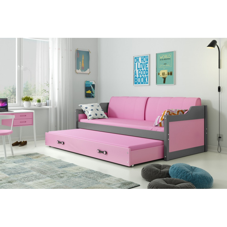 Detská posteľ s prístelkou DÁVID 200 x 90 cm grafitová ružová